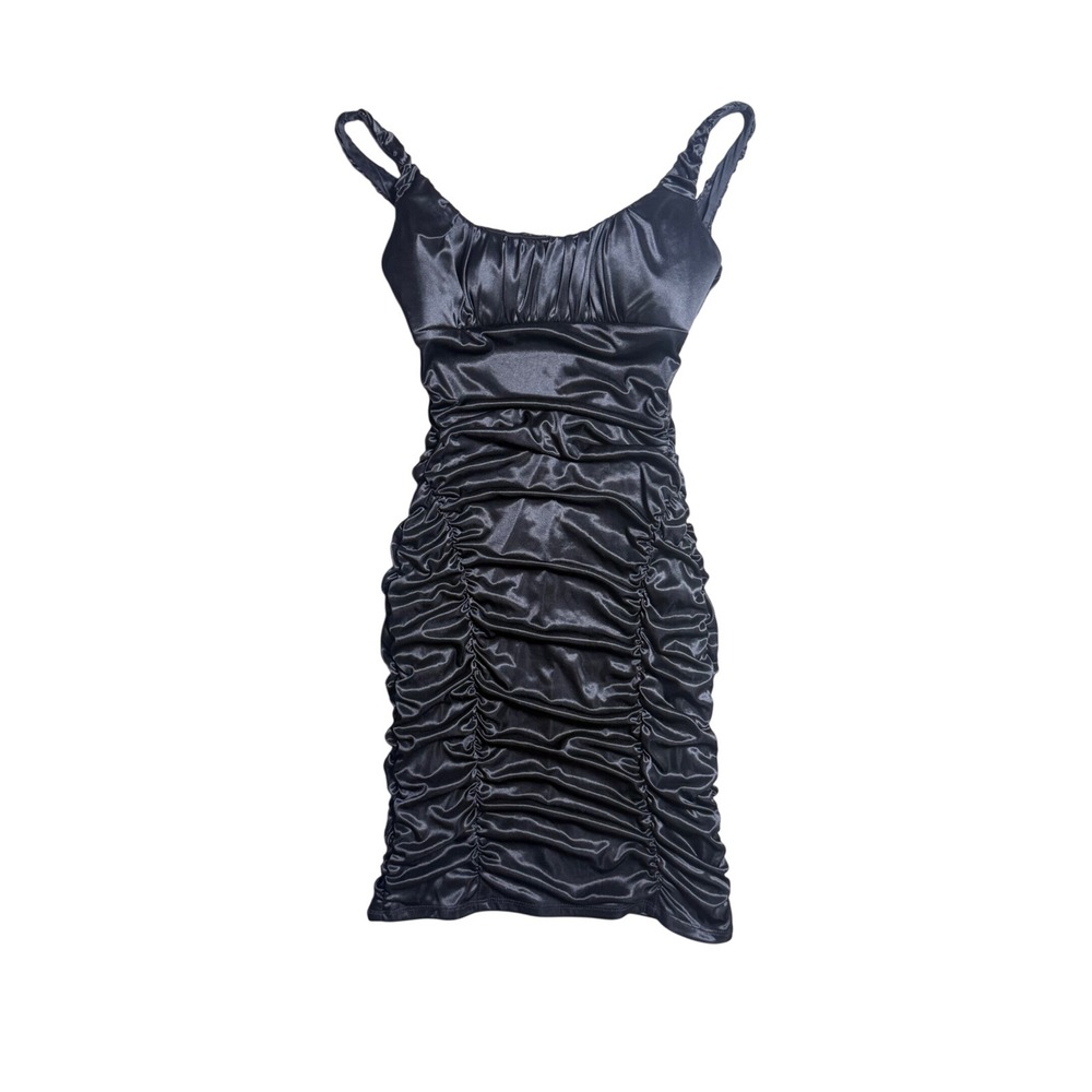 Ruby Rox Black Satin Ruched Bodycon Mini Dress